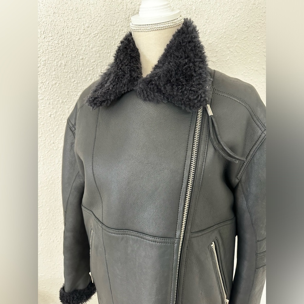 Iro Black Leather and Shearling Coat Size M - Picture 5 of 15